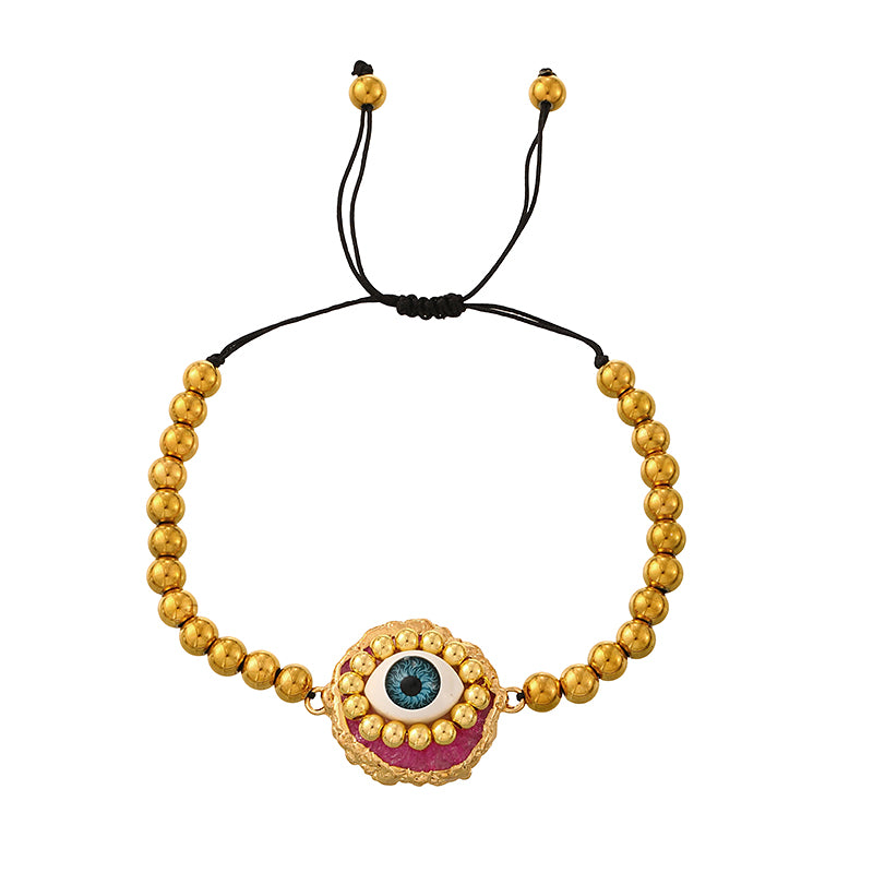 Purple Irregular Natural Stone Eye Beaded Braided Bracelet