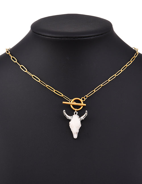 Fashion Gold+silver Titanium Steel Shell Bull Head Ot Buckle Necklace