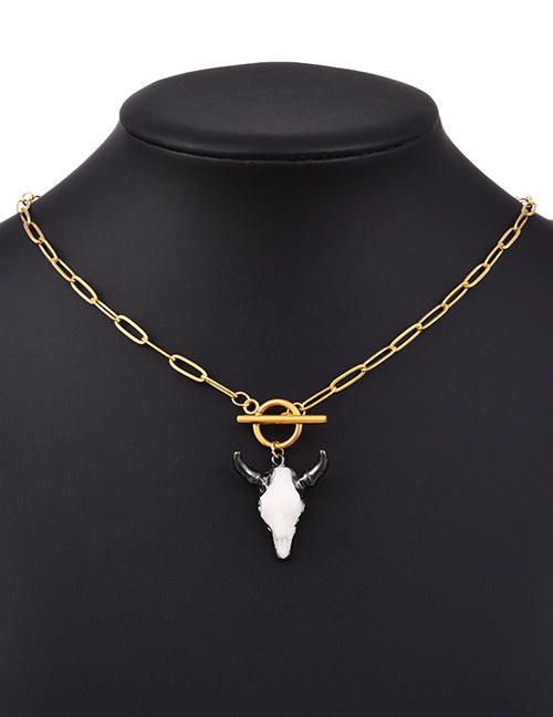 Fashion Gold+silver Titanium Steel Shell Bull Head Ot Buckle Necklace