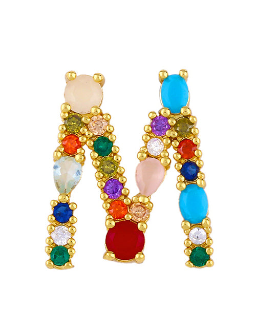 Fashion A 26 Letters Necklace With Copper Inlaid Color Zirconium