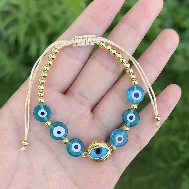 R Gold-plated Copper Beaded Eye Bracelet