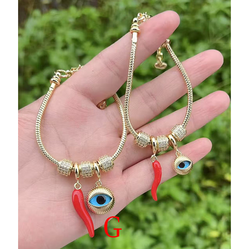 R Gold-plated Copper Beaded Eye Bracelet