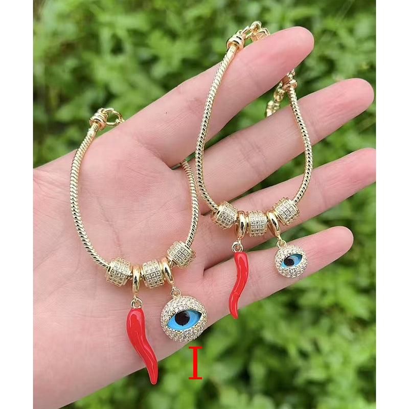 R Gold-plated Copper Beaded Eye Bracelet