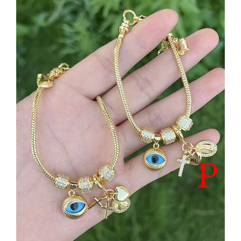 R Gold-plated Copper Beaded Eye Bracelet