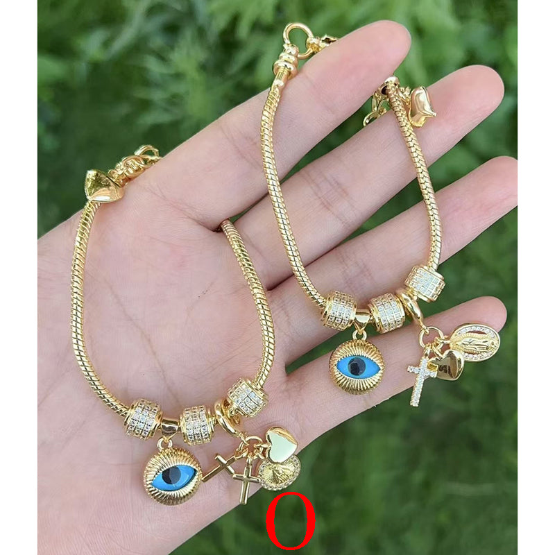 R Gold-plated Copper Beaded Eye Bracelet