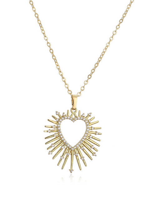 Fashion 1 Pair Of Golden White Diamond Earrings Brass Inset Zirconium Spiked Heart Earrings