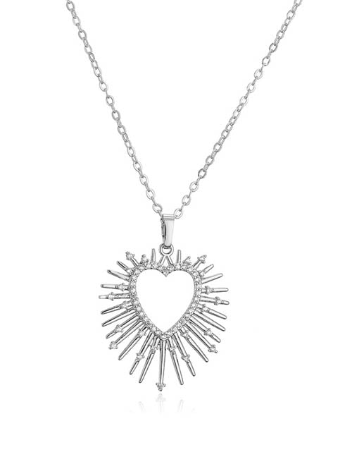 Fashion 1 Pair Of Golden White Diamond Earrings Brass Inset Zirconium Spiked Heart Earrings