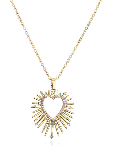 Fashion 1 Pair Of Golden White Diamond Earrings Brass Inset Zirconium Spiked Heart Earrings