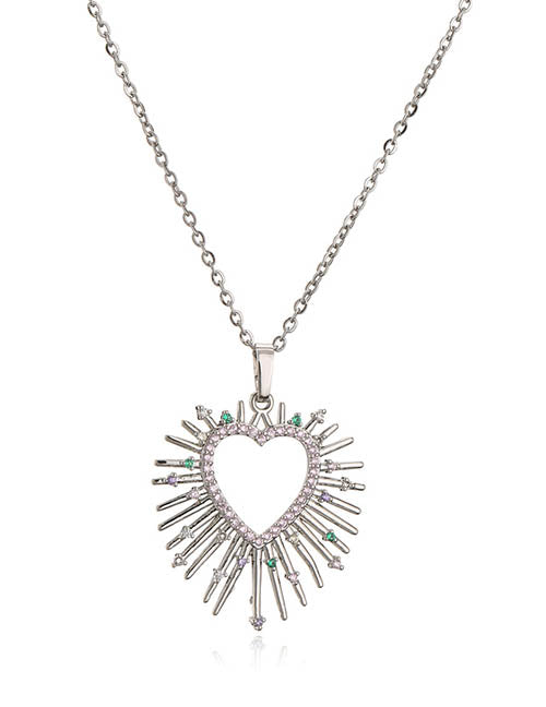 Fashion 1 Pair Of Golden White Diamond Earrings Brass Inset Zirconium Spiked Heart Earrings