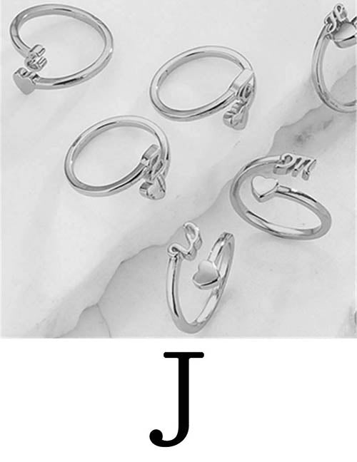 Fashion Platinum A Copper Gold Plated Heart 26 Letter Open Ring