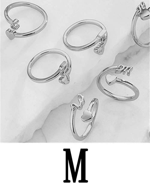 Fashion Platinum A Copper Gold Plated Heart 26 Letter Open Ring