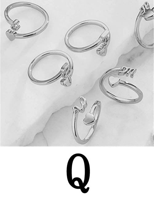 Fashion Platinum A Copper Gold Plated Heart 26 Letter Open Ring