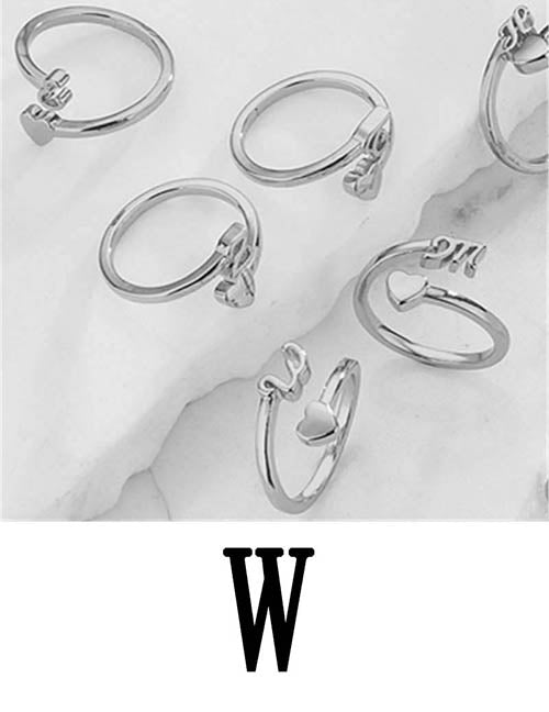 Fashion Platinum A Copper Gold Plated Heart 26 Letter Open Ring