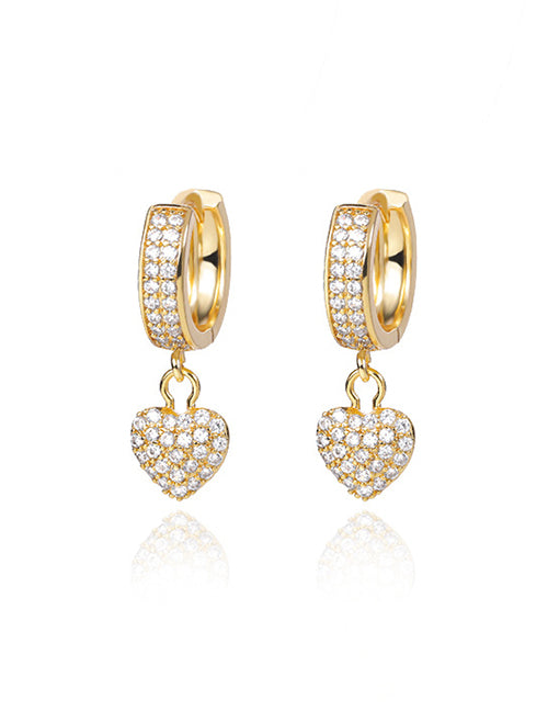 Fashion Gold Brass Inset Zirconium Heart Earrings