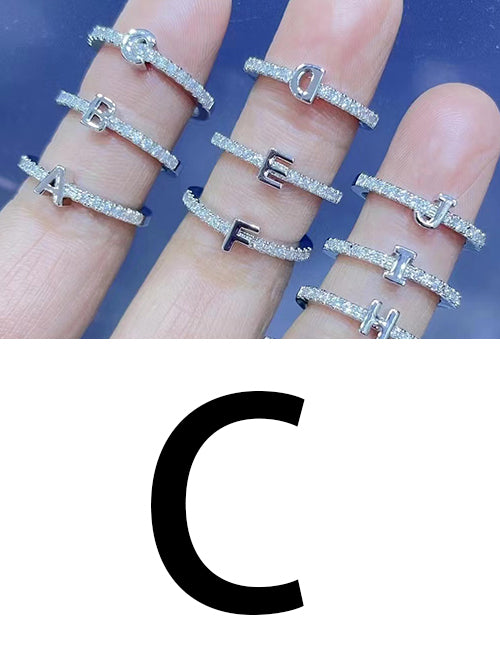 Fashion Platinum A Bronze Diamond 26 Letter Ring