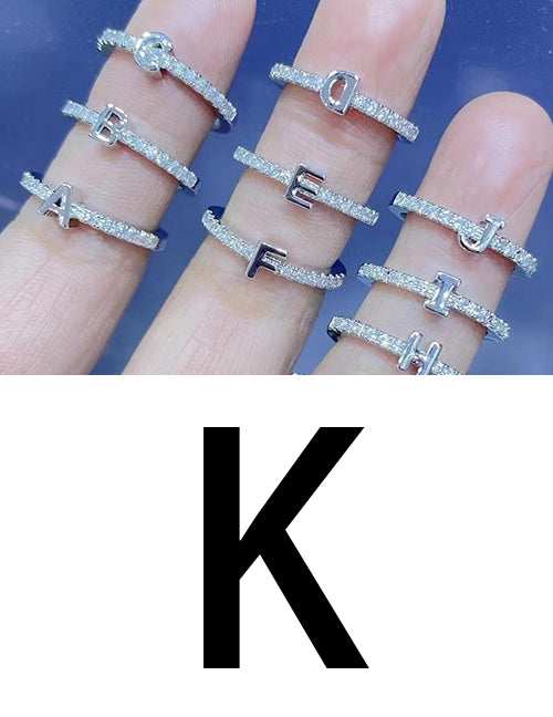 Fashion Platinum A Bronze Diamond 26 Letter Ring