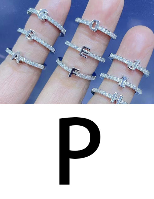 Fashion Platinum A Bronze Diamond 26 Letter Ring