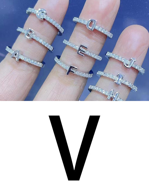 Fashion Platinum A Bronze Diamond 26 Letter Ring