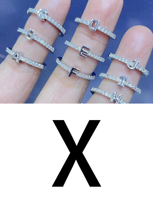 Fashion Platinum A Bronze Diamond 26 Letter Ring