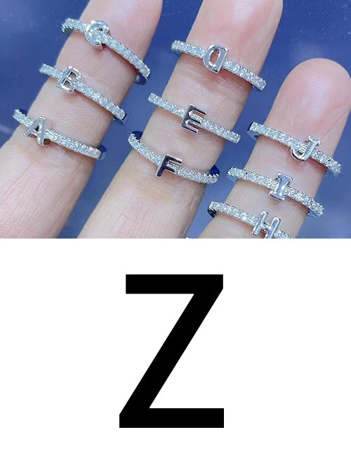 Fashion Platinum A Bronze Diamond 26 Letter Ring