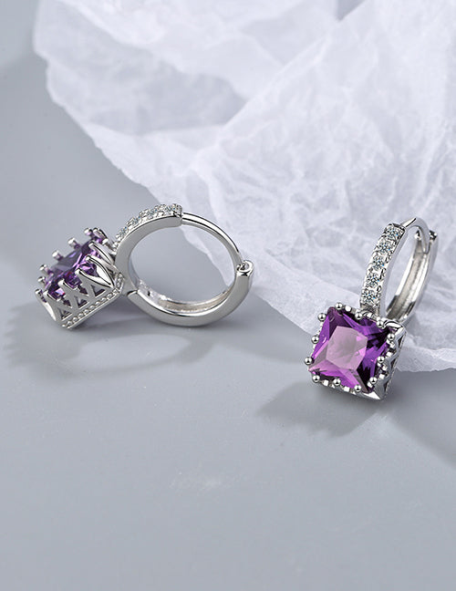 Fashion White Diamond Brass Diamond Square Earrings