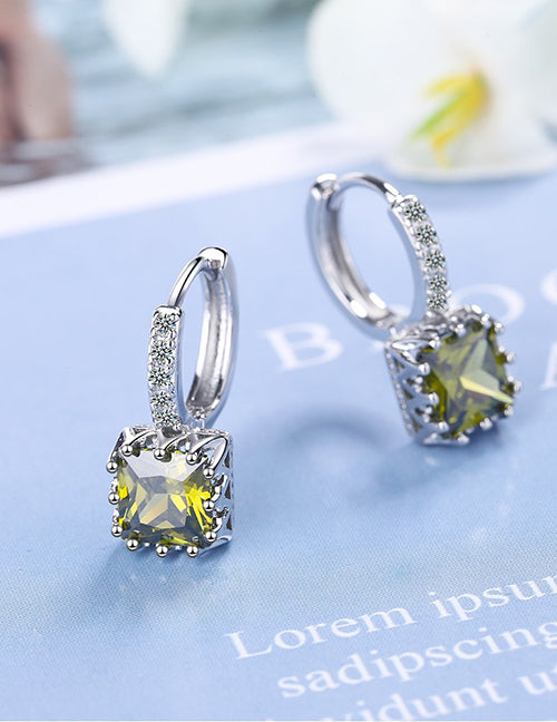 Fashion White Diamond Brass Diamond Square Earrings