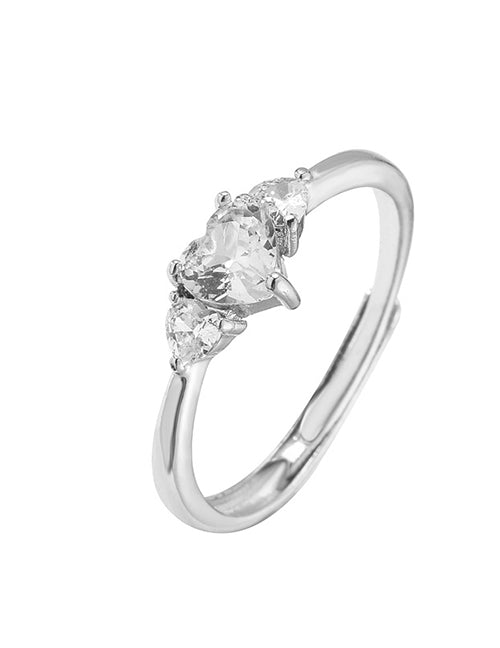 Fashion Golden Trumpet Heart Brass Zirconium Heart Open Ring