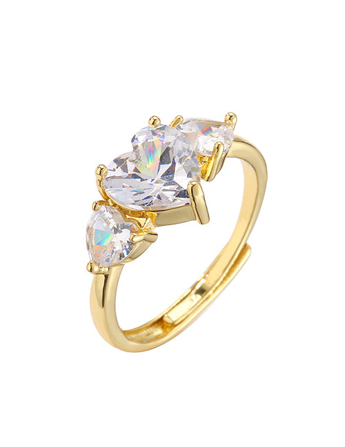 Fashion Golden Trumpet Heart Brass Zirconium Heart Open Ring