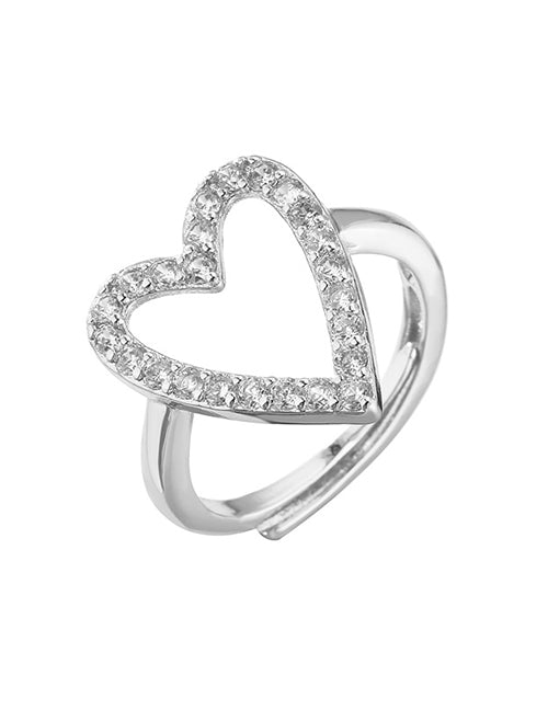 Fashion Golden Trumpet Heart Brass Zirconium Heart Open Ring