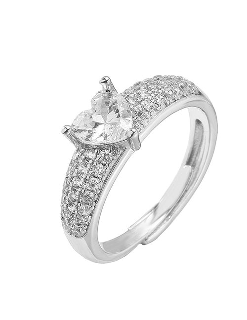 Fashion Golden Trumpet Heart Brass Zirconium Heart Open Ring