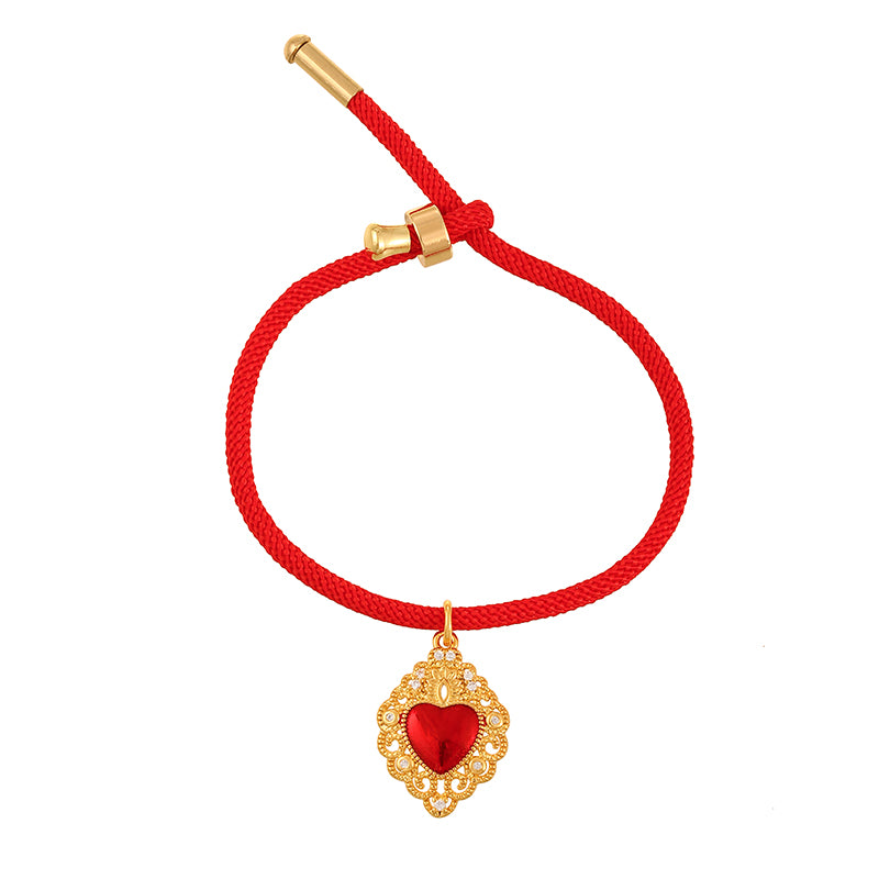 Red 1 Copper Heart Braided Bracelet