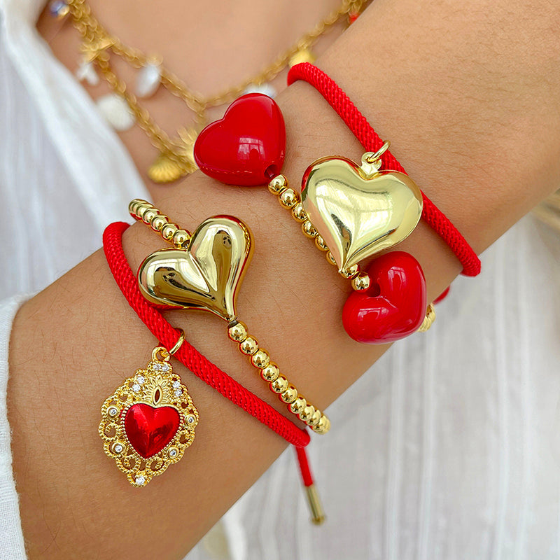 Red 1 Copper Heart Braided Bracelet