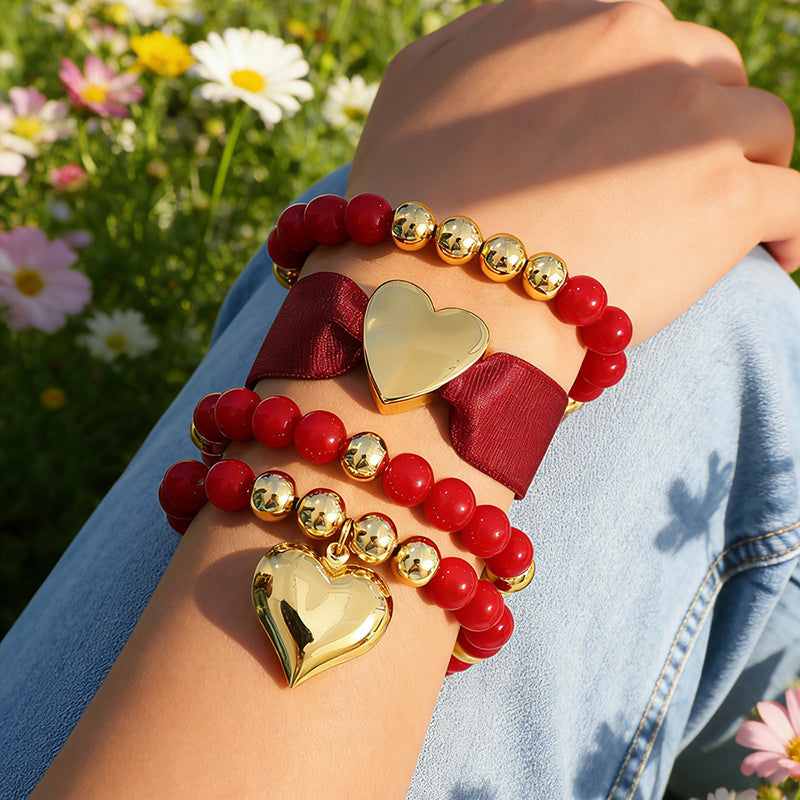 Red 1 Copper Heart Resin Beaded Bracelet