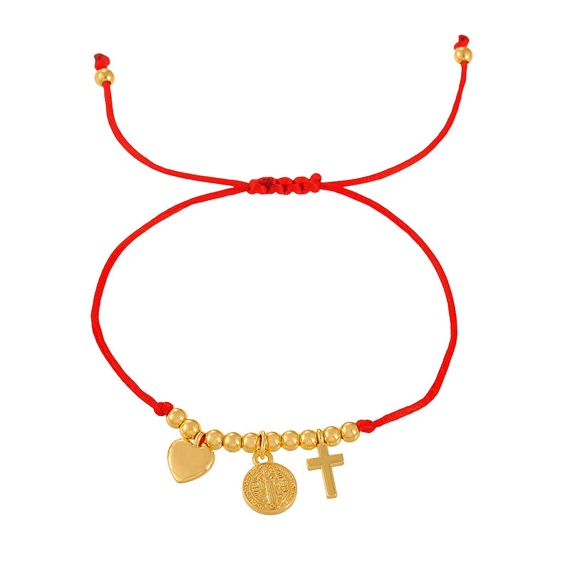 Red 1 Copper-set Zircon Religious Series Beaded Braided Bracelet