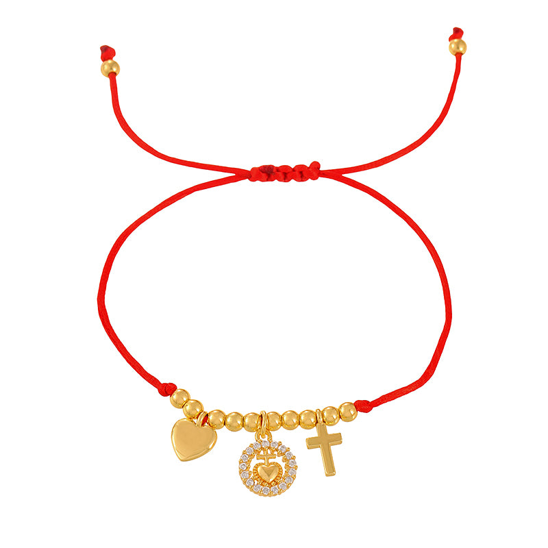 Red 1 Copper-set Zircon Religious Series Beaded Braided Bracelet