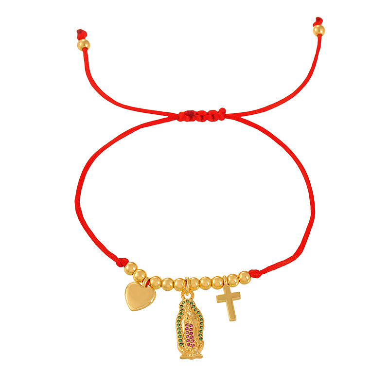 Red 1 Copper-set Zircon Religious Series Beaded Braided Bracelet