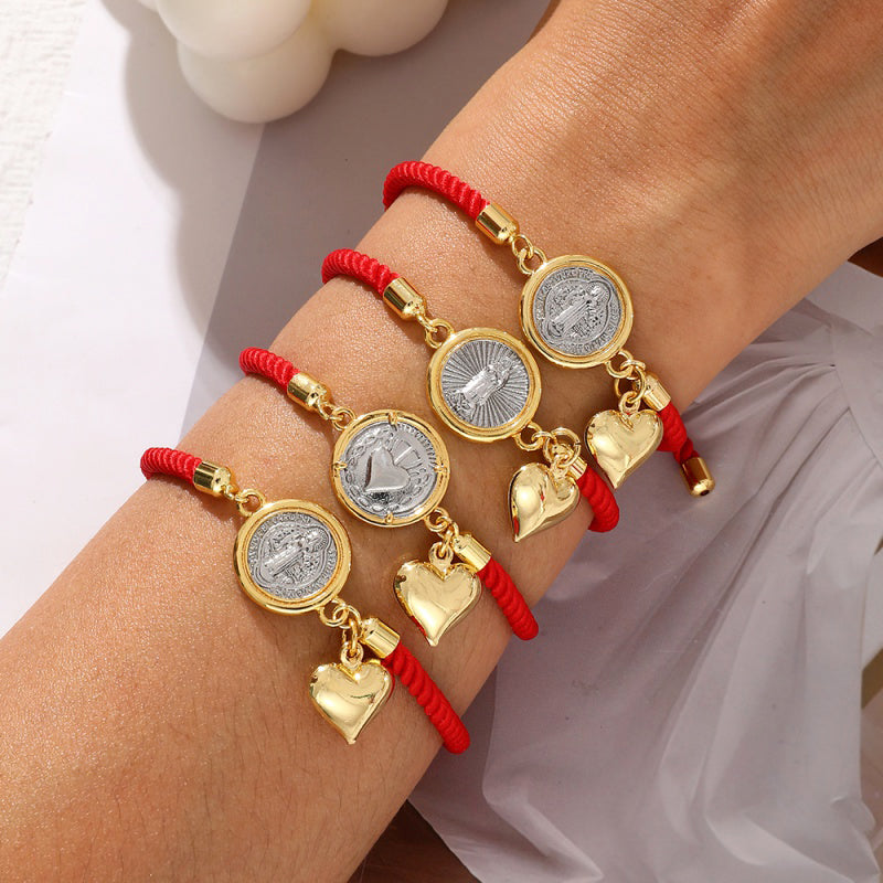 Red 1 Double-sided Round Human Figure Heart Braided Bracelet