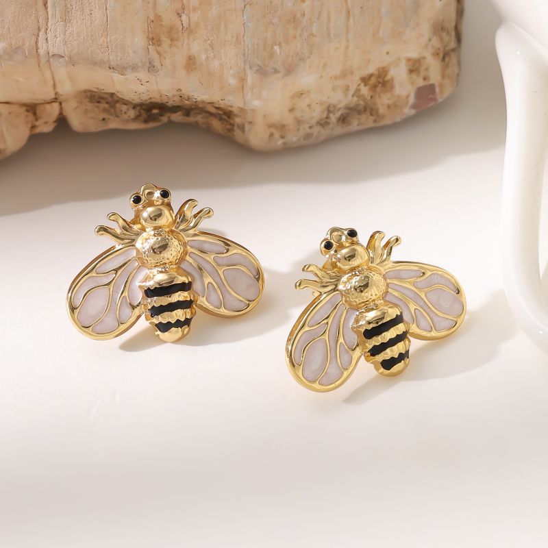 Red And Black Stainless Steel Bee Earrings