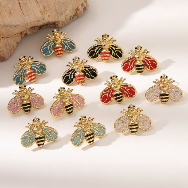 Red And Black Stainless Steel Bee Earrings