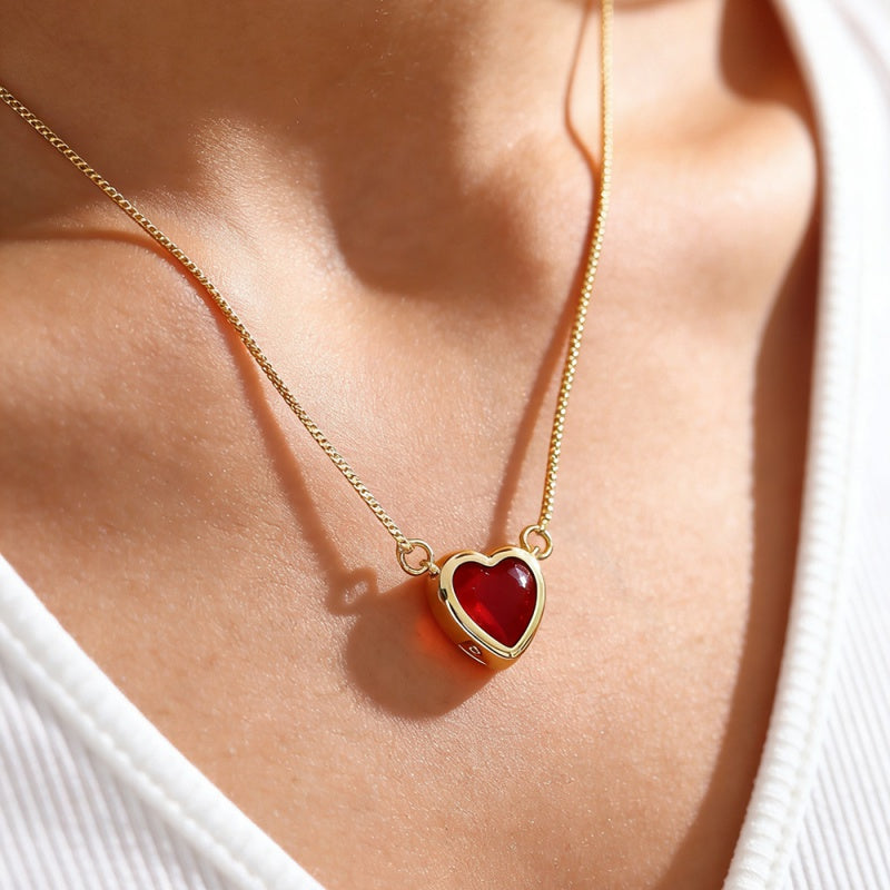 Red Copper Heart Necklace With Zircon