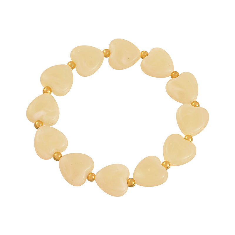 Red Resin Heart Titanium Steel Beaded Bracelet