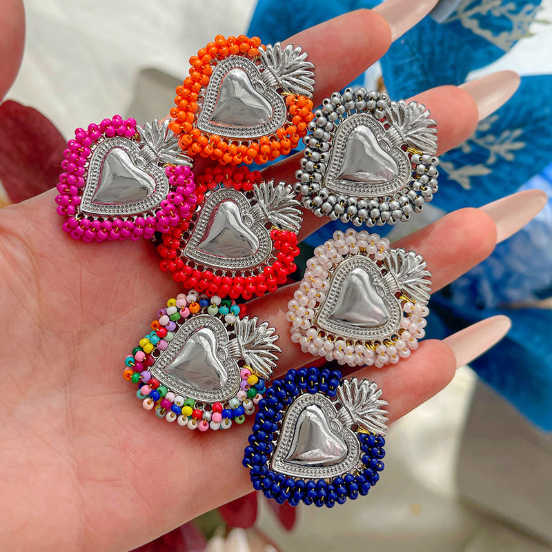 Red Rice Bead Heart Open Ring