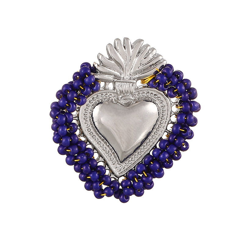 Red Rice Bead Heart Open Ring