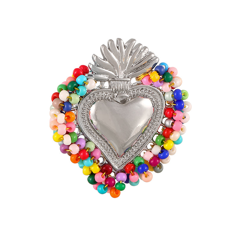 Red Rice Bead Heart Open Ring
