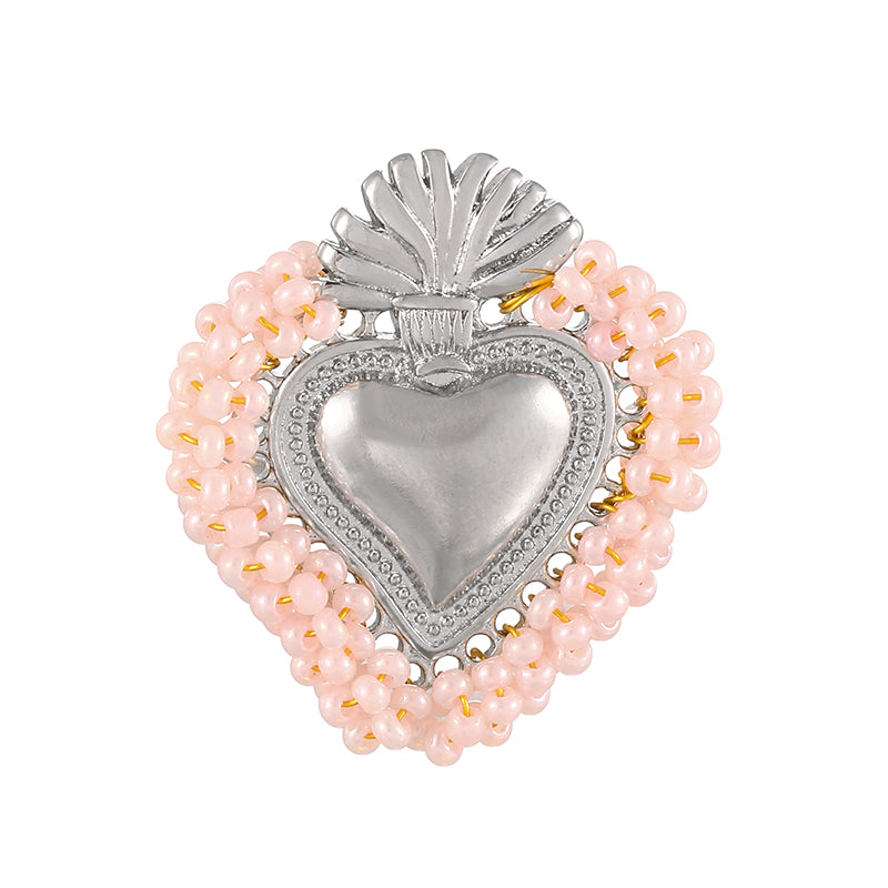 Red Rice Bead Heart Open Ring