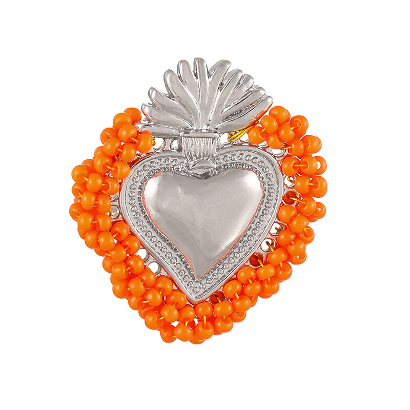 Red Rice Bead Heart Open Ring