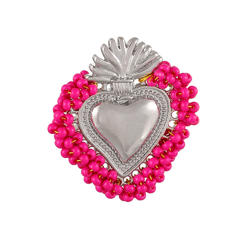 Red Rice Bead Heart Open Ring