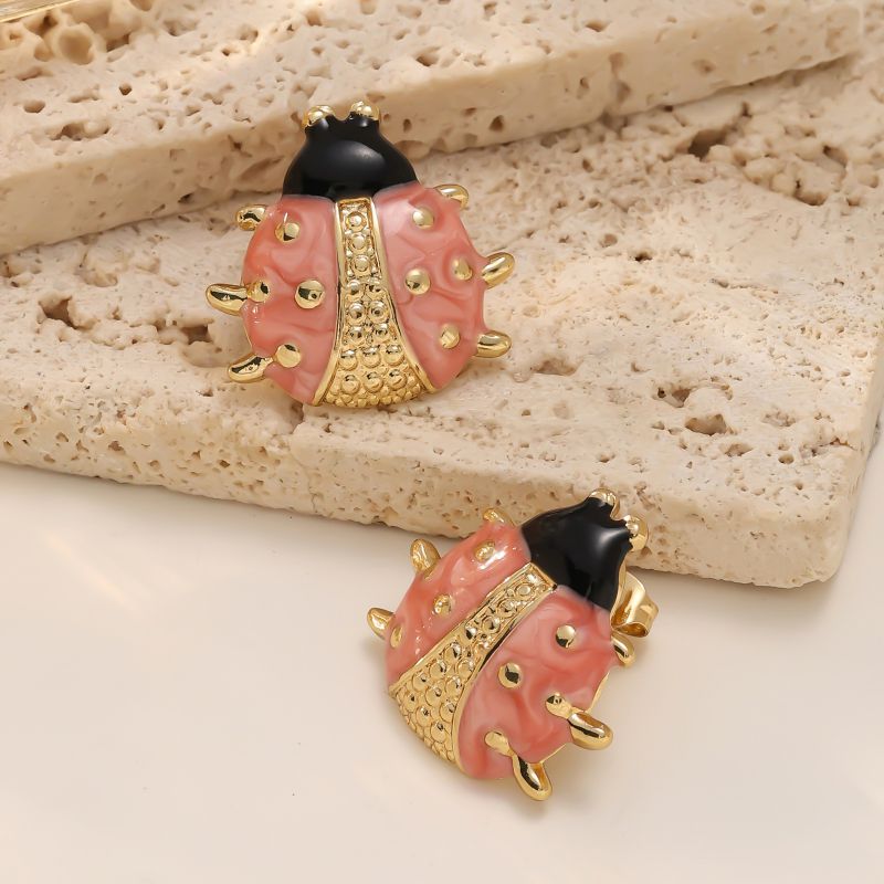 Red Stainless Steel Drip Beetle Earrings