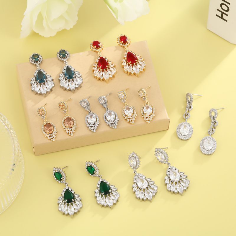 Red - Teardrop Tassels Copper And Diamond-encrusted Teardrop Earrings