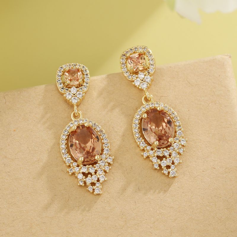 Red - Teardrop Tassels Copper And Diamond-encrusted Teardrop Earrings